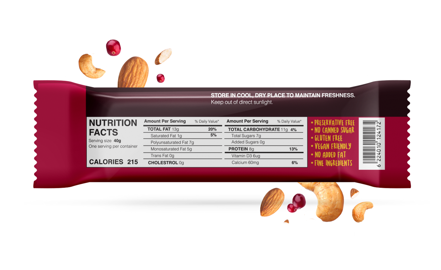 Almond, Cashew, Cranberry Bar