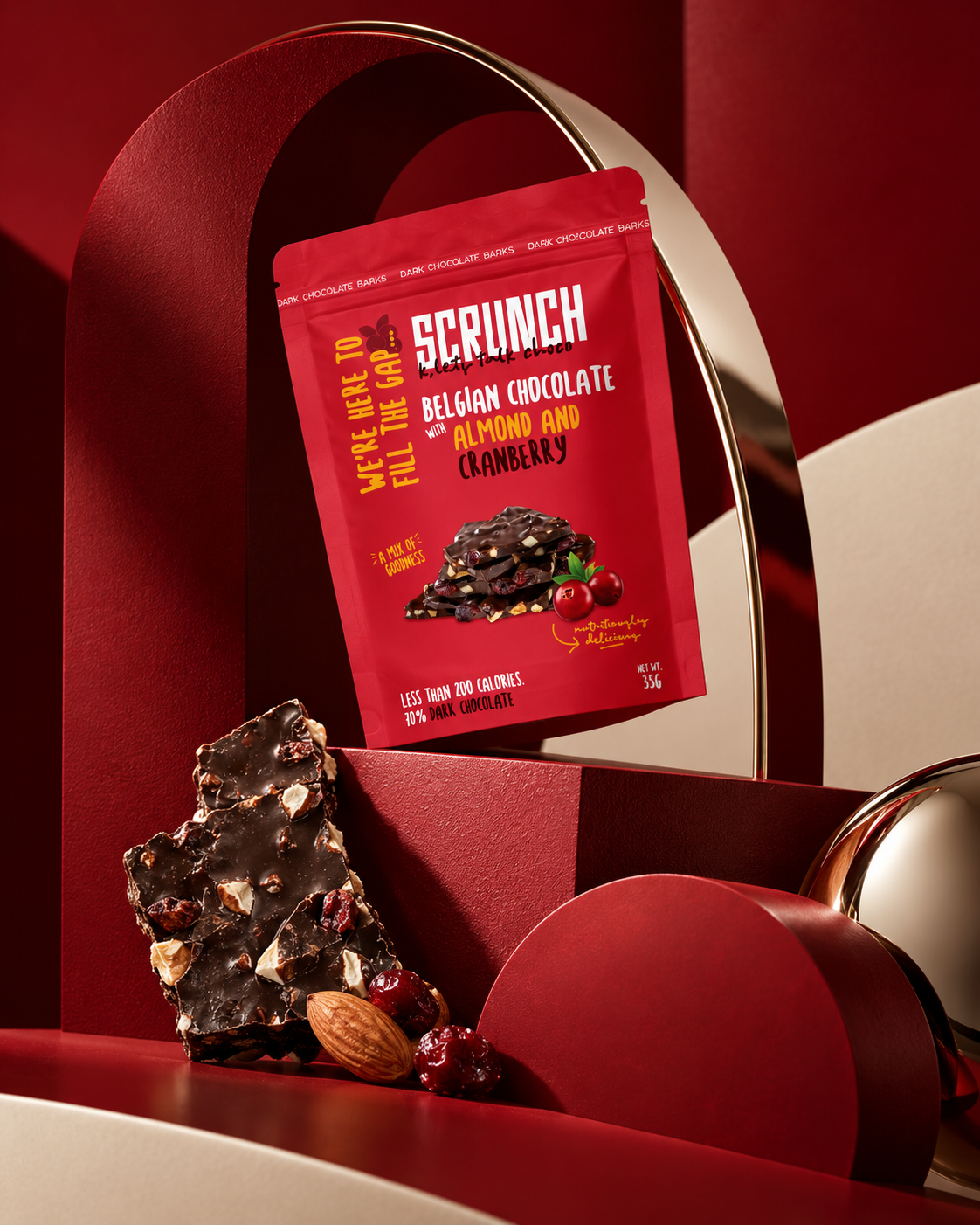 Belgian Dark Chocolate Almond & Cranberry Barks - Box of 12 x 35g