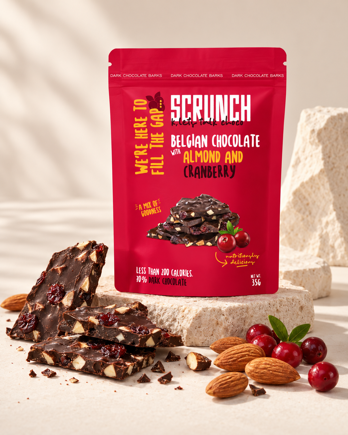 Belgian Dark Chocolate Almond & Cranberry Barks - Box of 12 x 35g