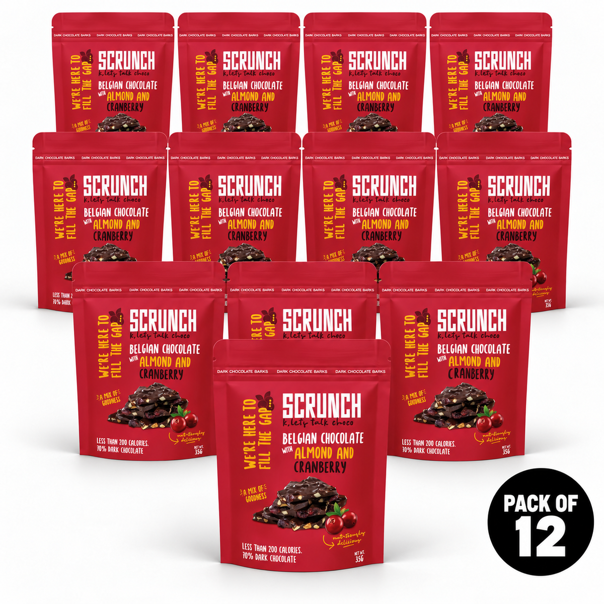 Belgian Dark Chocolate Almond & Cranberry Barks - Box of 12 x 35g