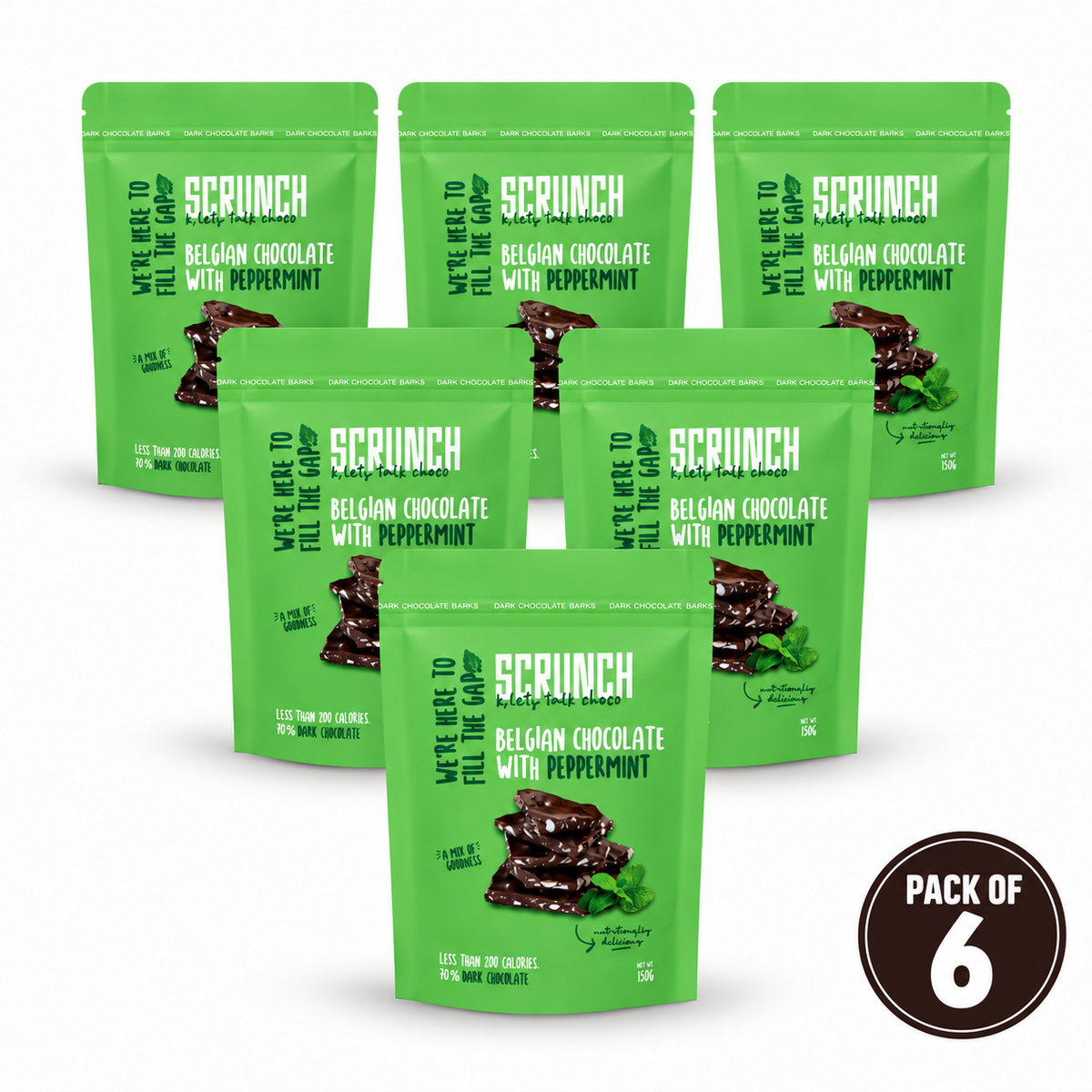 Belgian Dark Chocolate Peppermint Barks - Box of 6 x 150g